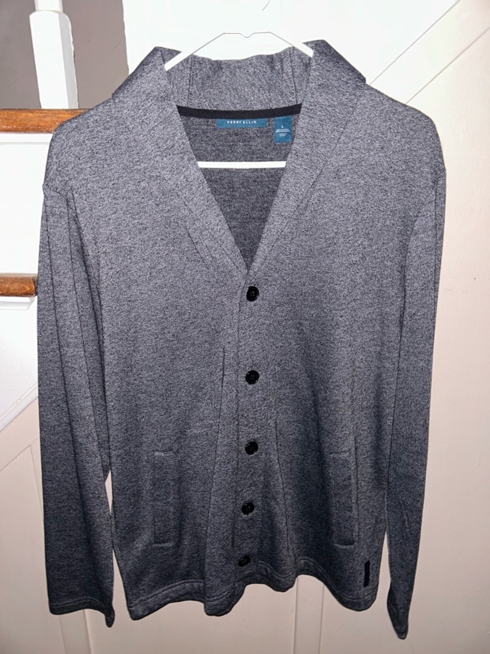 Perry Ellis - Men’s Large - Charcoal Gray Shawl Collar Button Cardigan